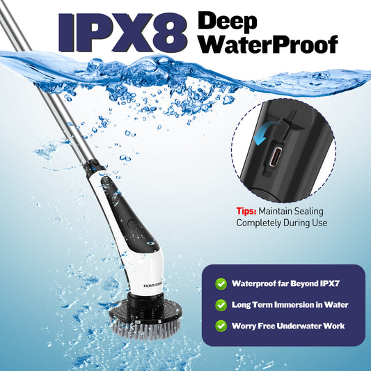 Homtronics IPX8 Waterproof Cordless Electric Cleaning Brush