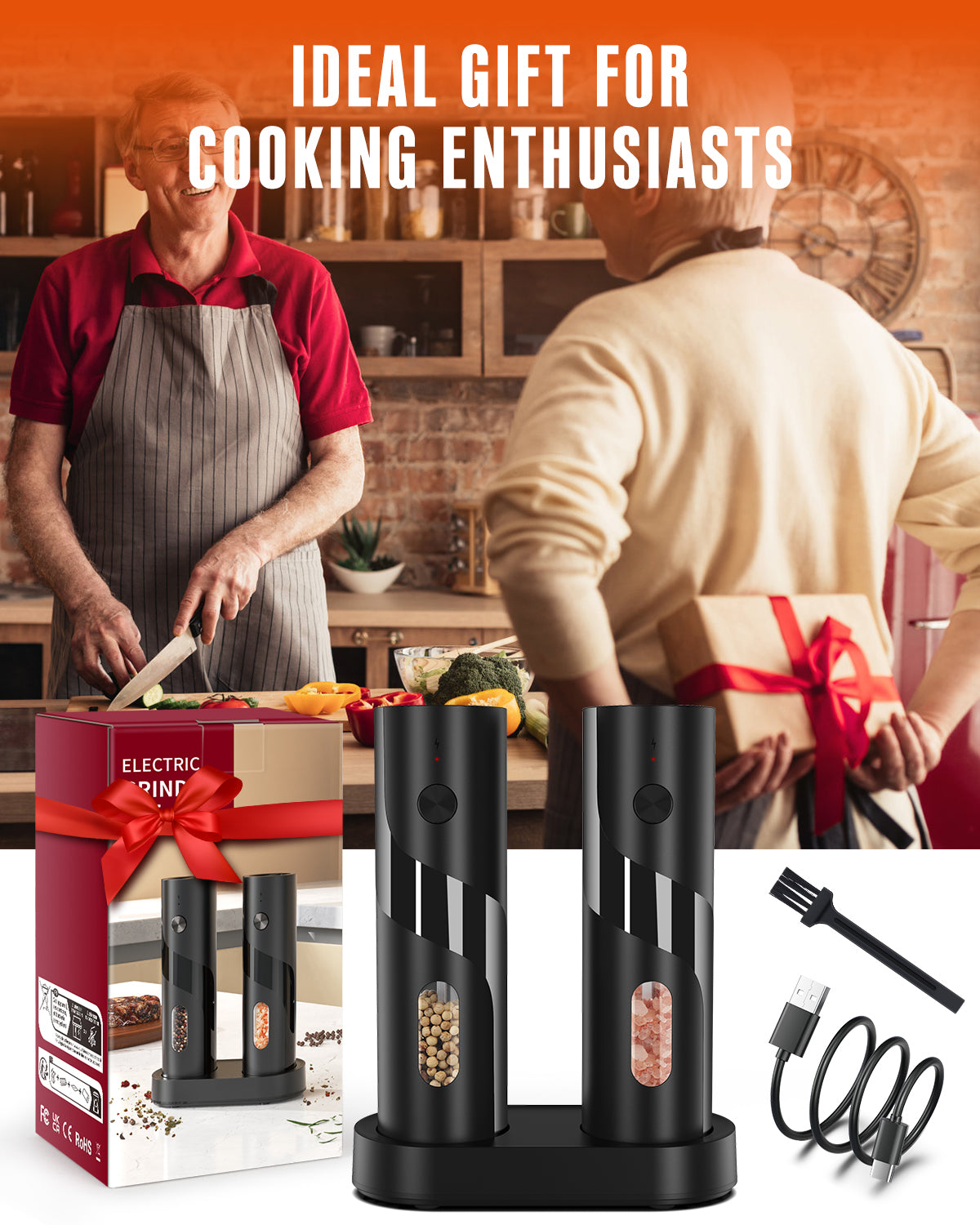 Homtronic 110 ml Electric Salt and Pepper Grinder Set