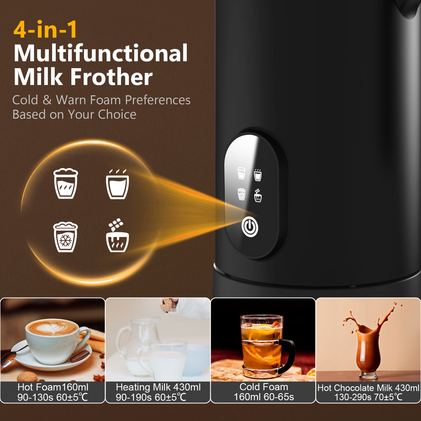 Homtronics 4 in 1 14.5 oz/430ml Electric Milk Frother and Steamer