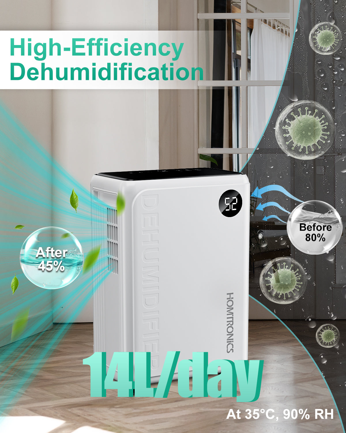 30 Pint Dehumidifier for Basement, Energy Save & 34dB Ultra-Quiet, Smart Humidity Control, Continuous Drain Hose, 3 Modes, 24H Timer, Auto Defrost, Suitable for Large Bedroom, Bathroom