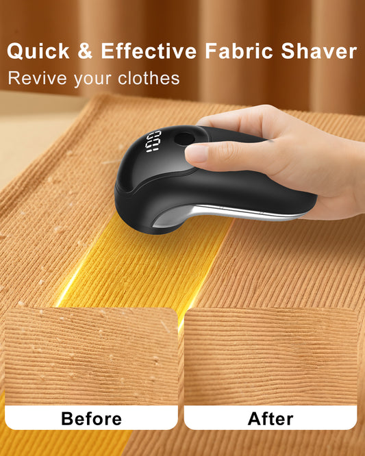 Rechargeable Fabric Shaver, [Highly Efficient] Homtronics Lint Remover with 3 Stainless Steel 6-Leaf Blades, 3 Speeds, Lint Shaver with LED Battery Display [Black]