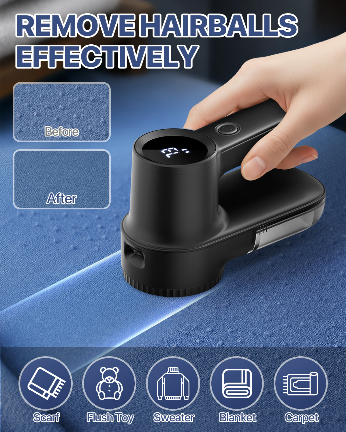 Large Electric Lint Remover, [Highly Efficient] Lint Shaver with LED Light, Digital Display, Adjustable 3-Speed, 6-Leaf Blade, Rechargeable Fabric Shaver for Clothes, Sweater, Couch