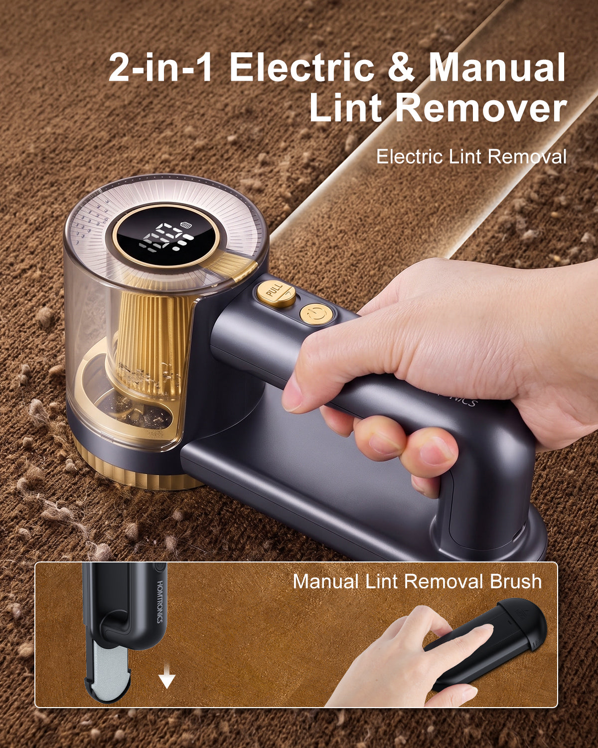 2-in-1 Rechargeable Fabric Shaver with Digital LED Display-Gold