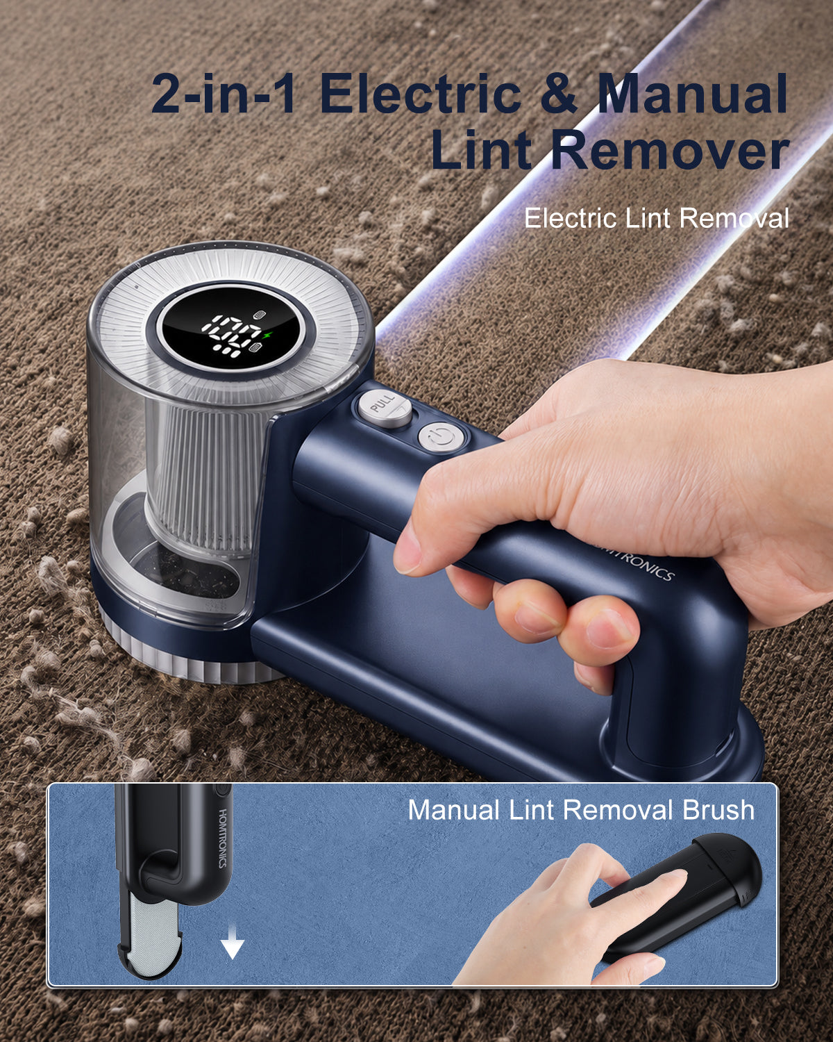 Rechargeable 2-in-1 Lint Remover with Digital LED Display-Blue