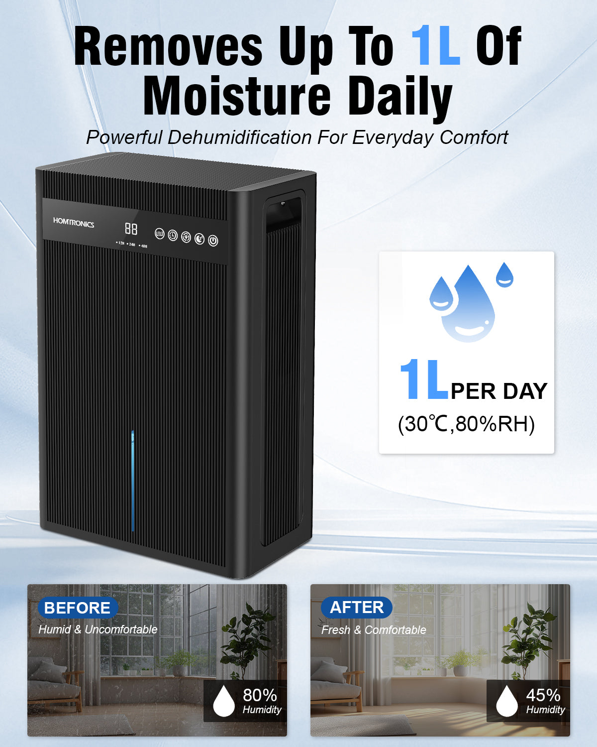 101OZ Dehumidifiers for Home,3L Water Tank,12-84 Hour Timer | Continuous Drain Hose,7-Color LED Light,Auto Shut-Off,35dB Quiet Dehumidifier Perfect for Bedroom,Bathroom,Basement