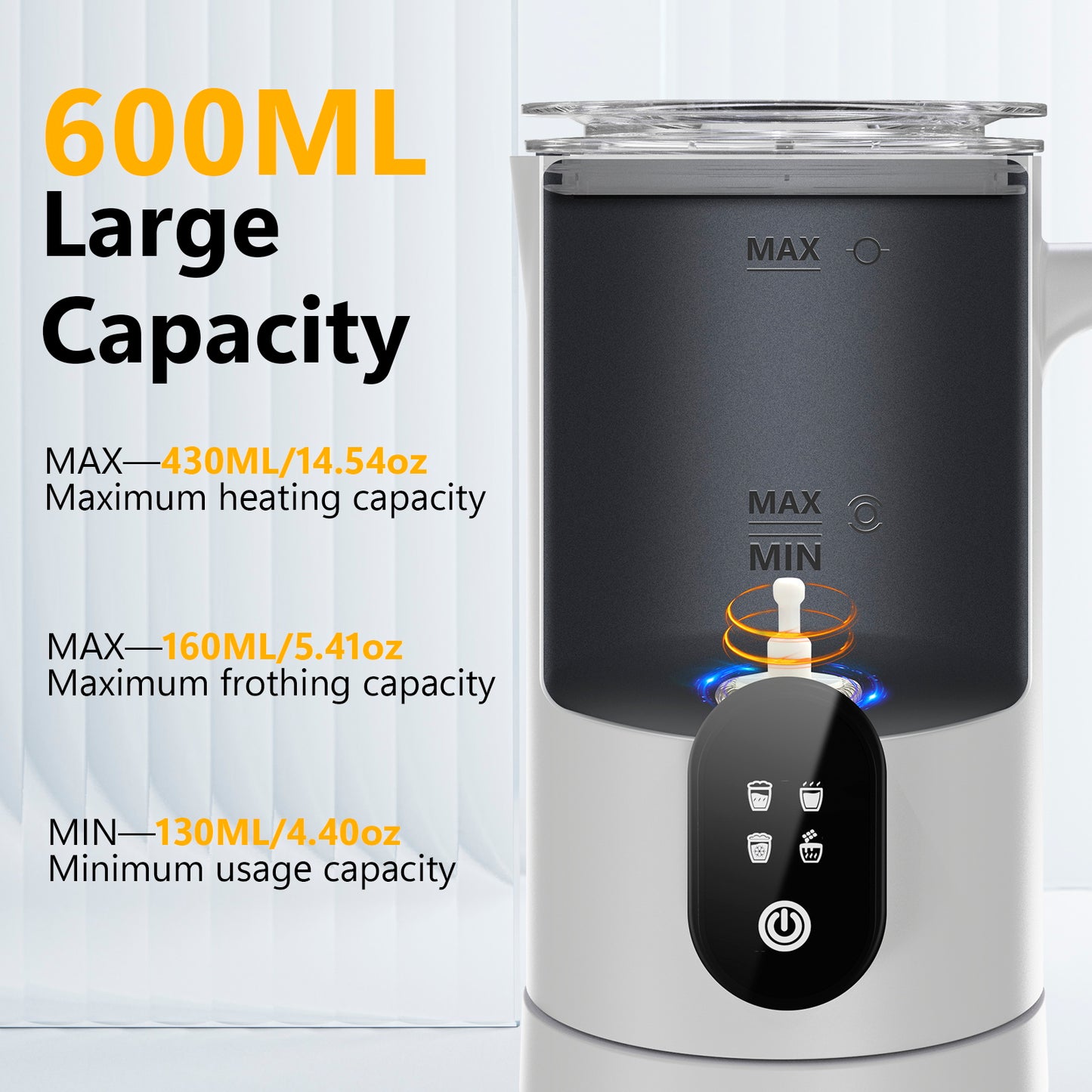 Homtronics 4 in 1 14.5 oz/430ml Electric Milk Frother and Steamer