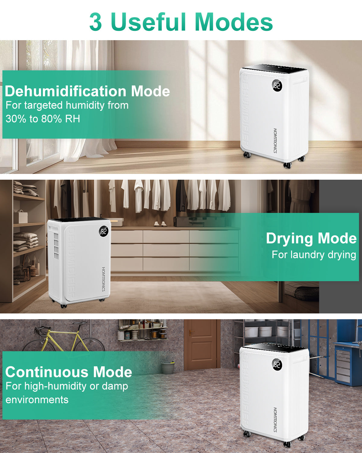 30 Pint Dehumidifier for Basement, Energy Save & 34dB Ultra-Quiet, Smart Humidity Control, Continuous Drain Hose, 3 Modes, 24H Timer, Auto Defrost, Suitable for Large Bedroom, Bathroom