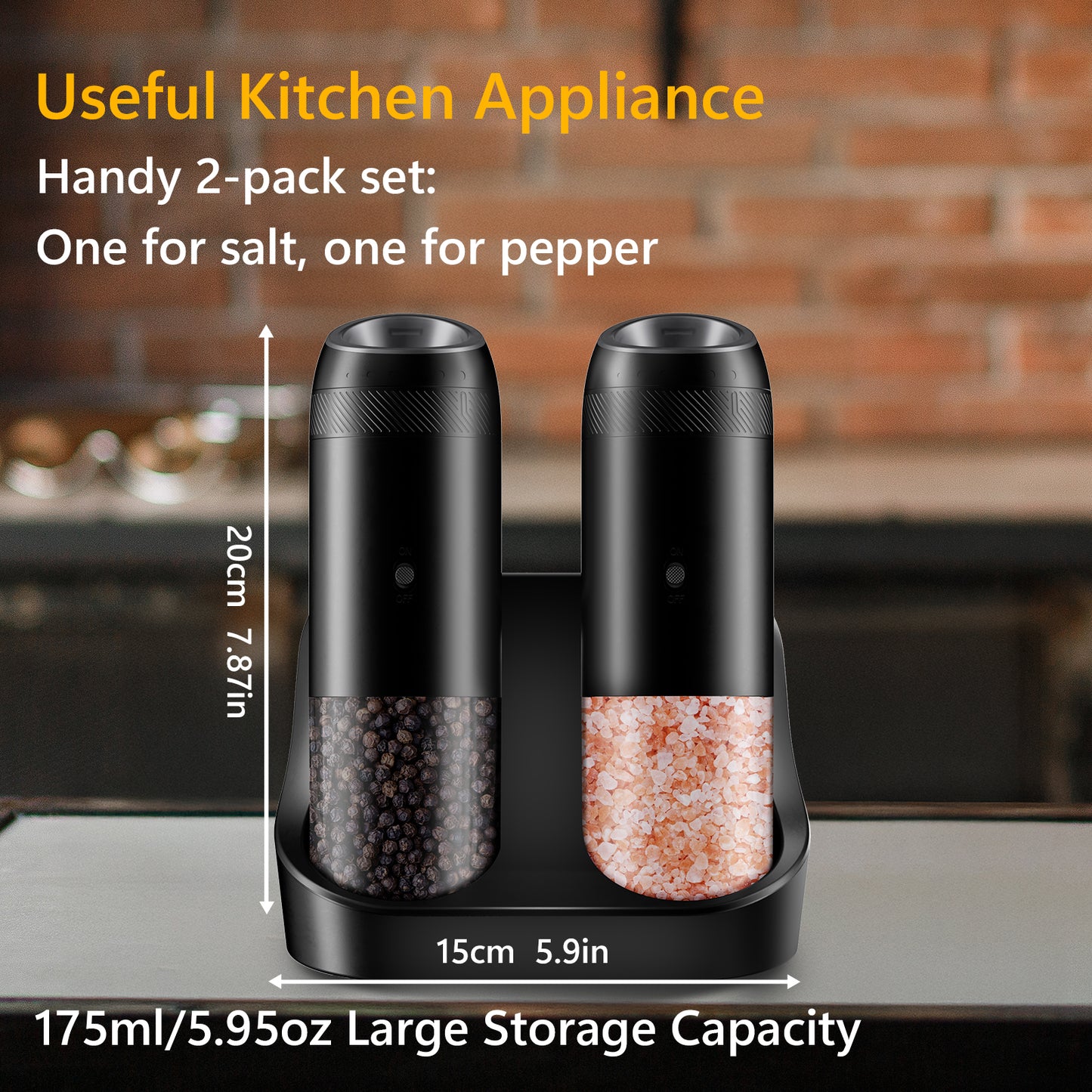 Homtronics 176ml Capacity Electric Salt and Pepper Grinder Set