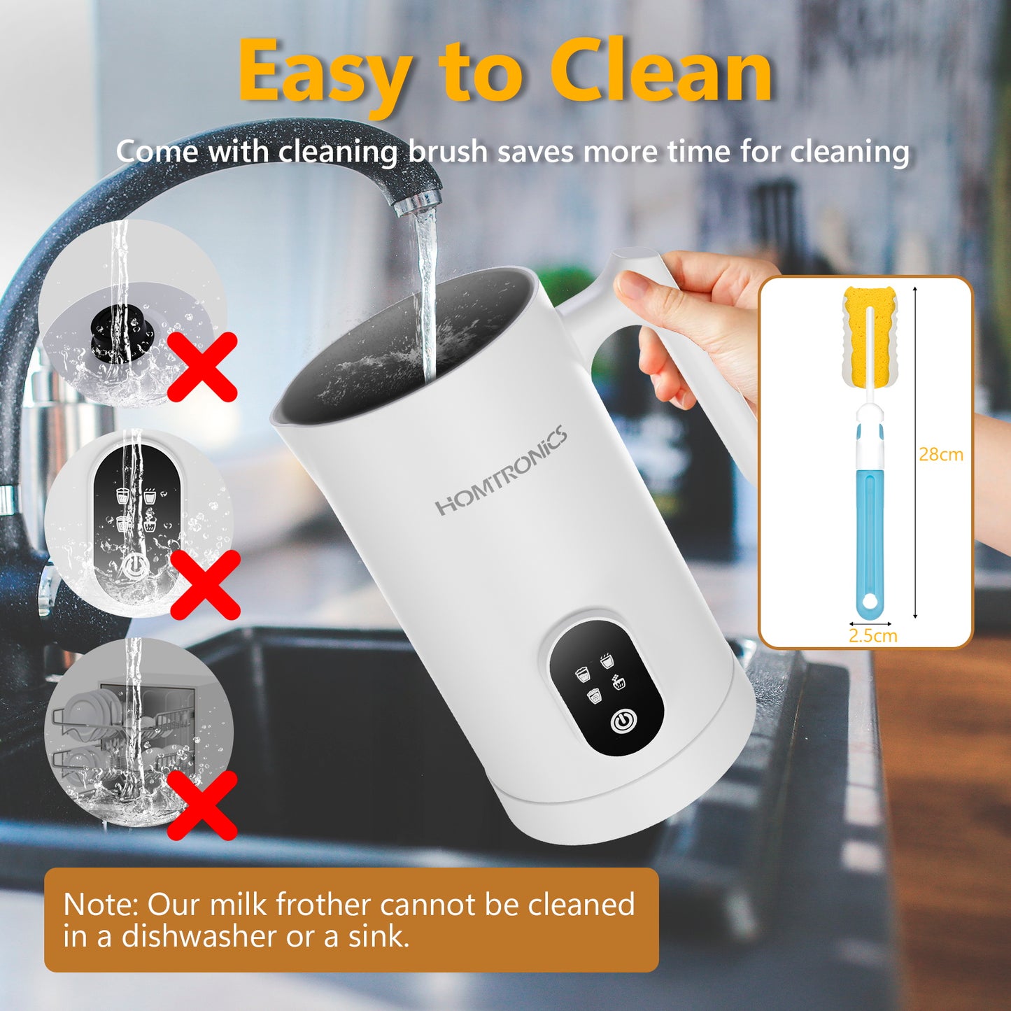 Homtronics 4 in 1 14.5 oz/430ml Electric Milk Frother and Steamer