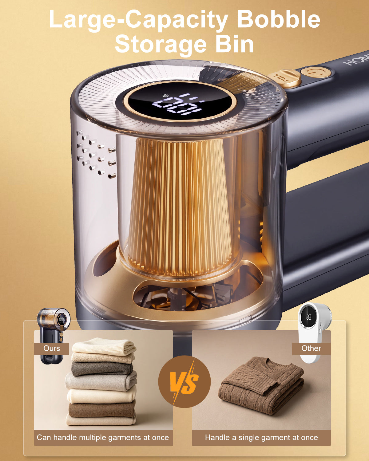 2-in-1 Rechargeable Fabric Shaver with Digital LED Display-Gold