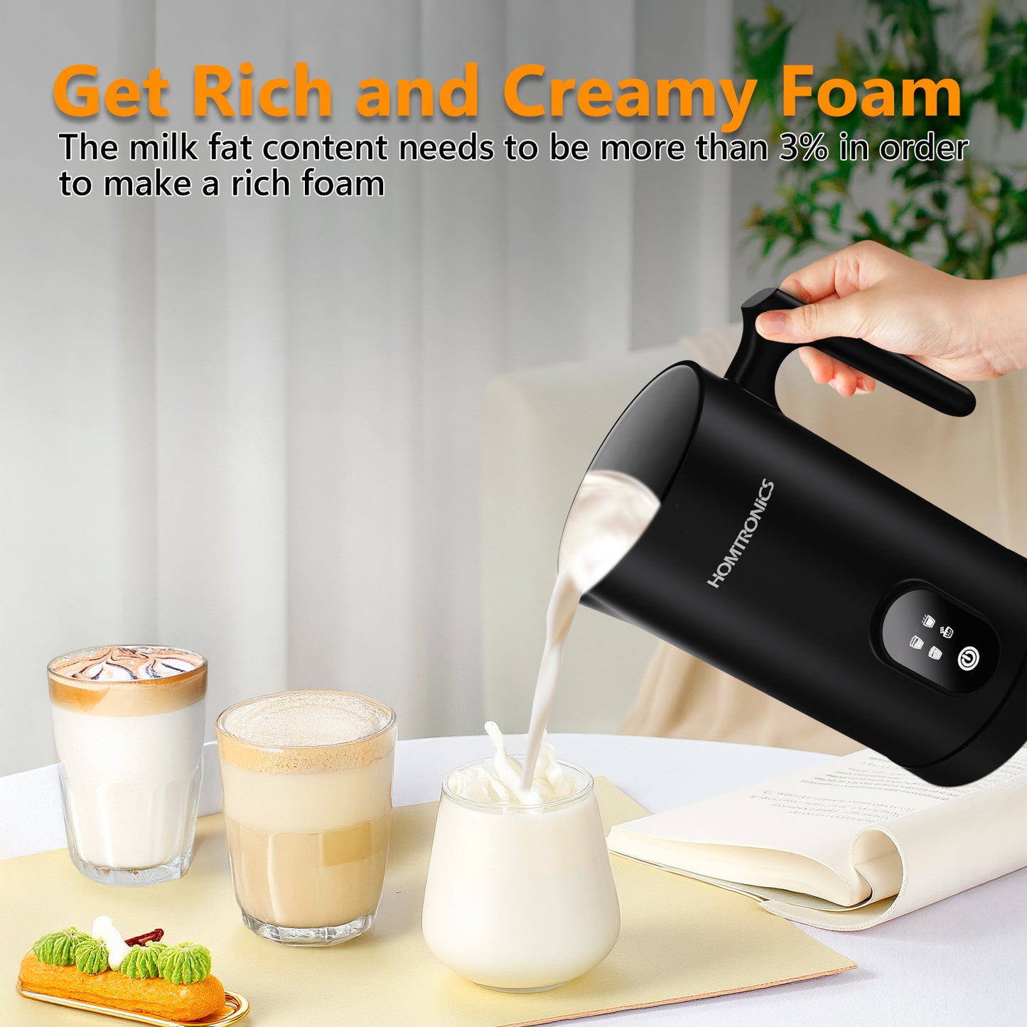 Homtronics 4 in 1 14.5 oz/430ml Electric Milk Frother and Steamer