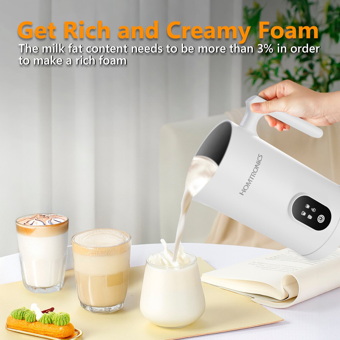 Homtronics 4 in 1 14.5 oz/430ml Electric Milk Frother and Steamer