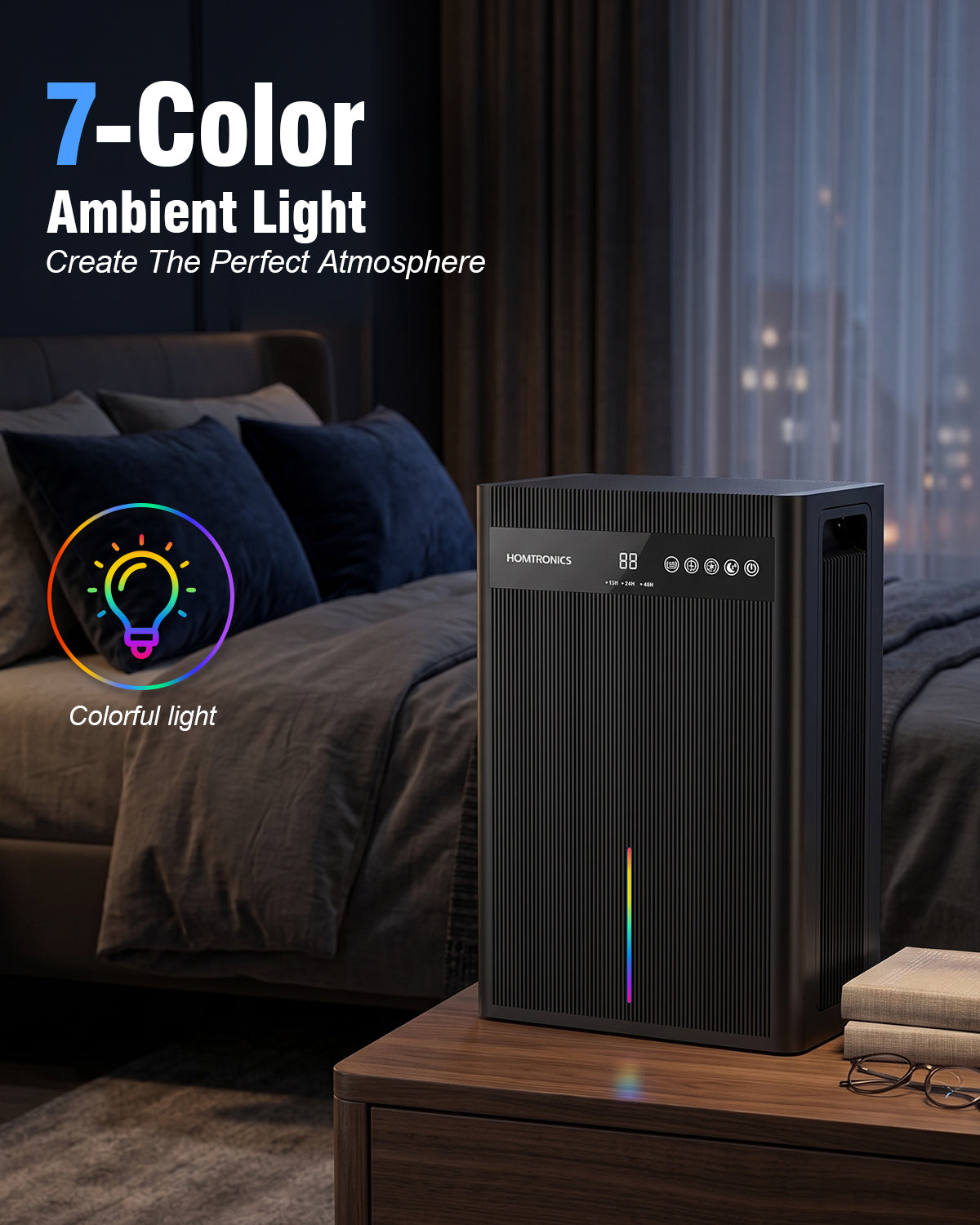 101OZ Dehumidifiers for Home,3L Water Tank,12-84 Hour Timer | Continuous Drain Hose,7-Color LED Light,Auto Shut-Off,35dB Quiet Dehumidifier Perfect for Bedroom,Bathroom,Basement