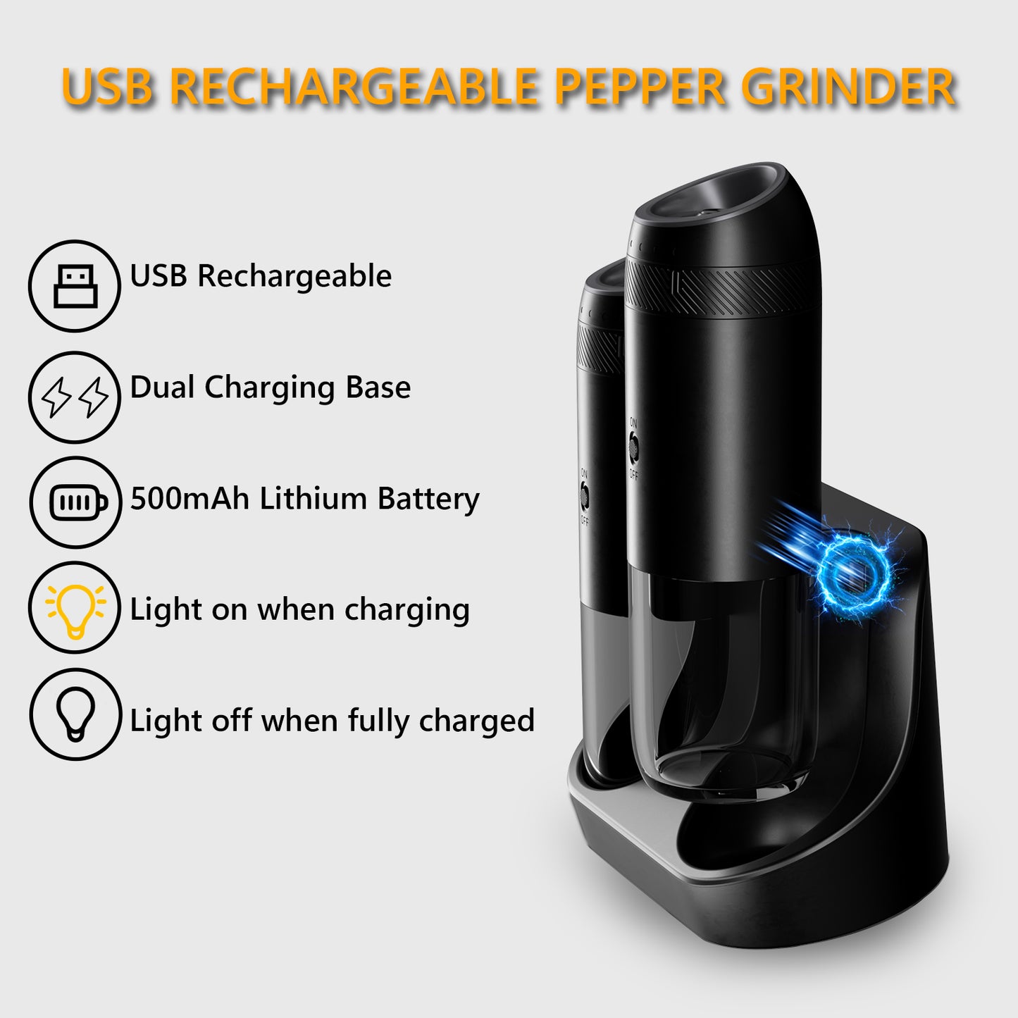 Homtronics 176ml Capacity Electric Salt and Pepper Grinder Set