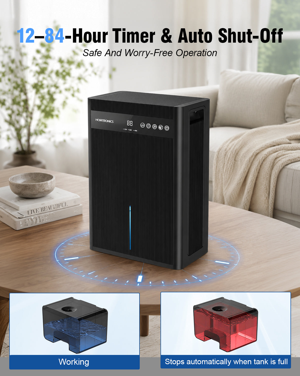 101OZ Dehumidifiers for Home,3L Water Tank,12-84 Hour Timer | Continuous Drain Hose,7-Color LED Light,Auto Shut-Off,35dB Quiet Dehumidifier Perfect for Bedroom,Bathroom,Basement