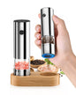 Electric Salt and Pepper Grinder, [Mini Size], Portable Electric Pepper Grinder with USB Charging, 5-Level External Adjustment, Wooden Base, Stainless Steel, Spice Grinder for Travel, BBQ