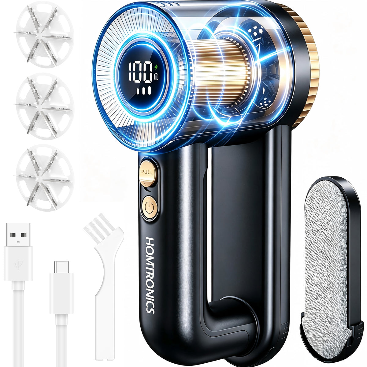 2-in-1 Rechargeable Fabric Shaver with Digital LED Display-Gold