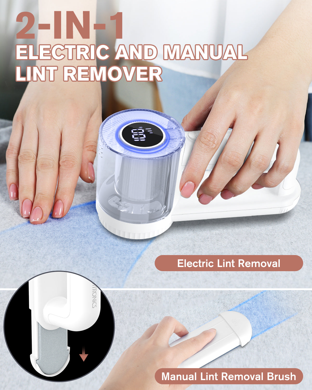Rechargeable Fabric Shaver, [2000mAh High Capacity Battery] Homtronics Upgraded Electric Lint Remover with 3-Speed, 6-Leaf Blade, LED Display, Dual Protection, Perfect for Clothes, Sweater, Couch