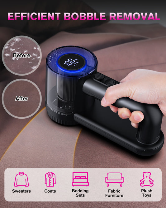 Rechargeable Fabric Shaver, [2000mAh High Capacity Battery] Homtronics Upgraded Electric Lint Remover with 3-Speed, 6-Leaf Blade, LED Display, Dual Protection, Perfect for Clothes, Sweater, Couch