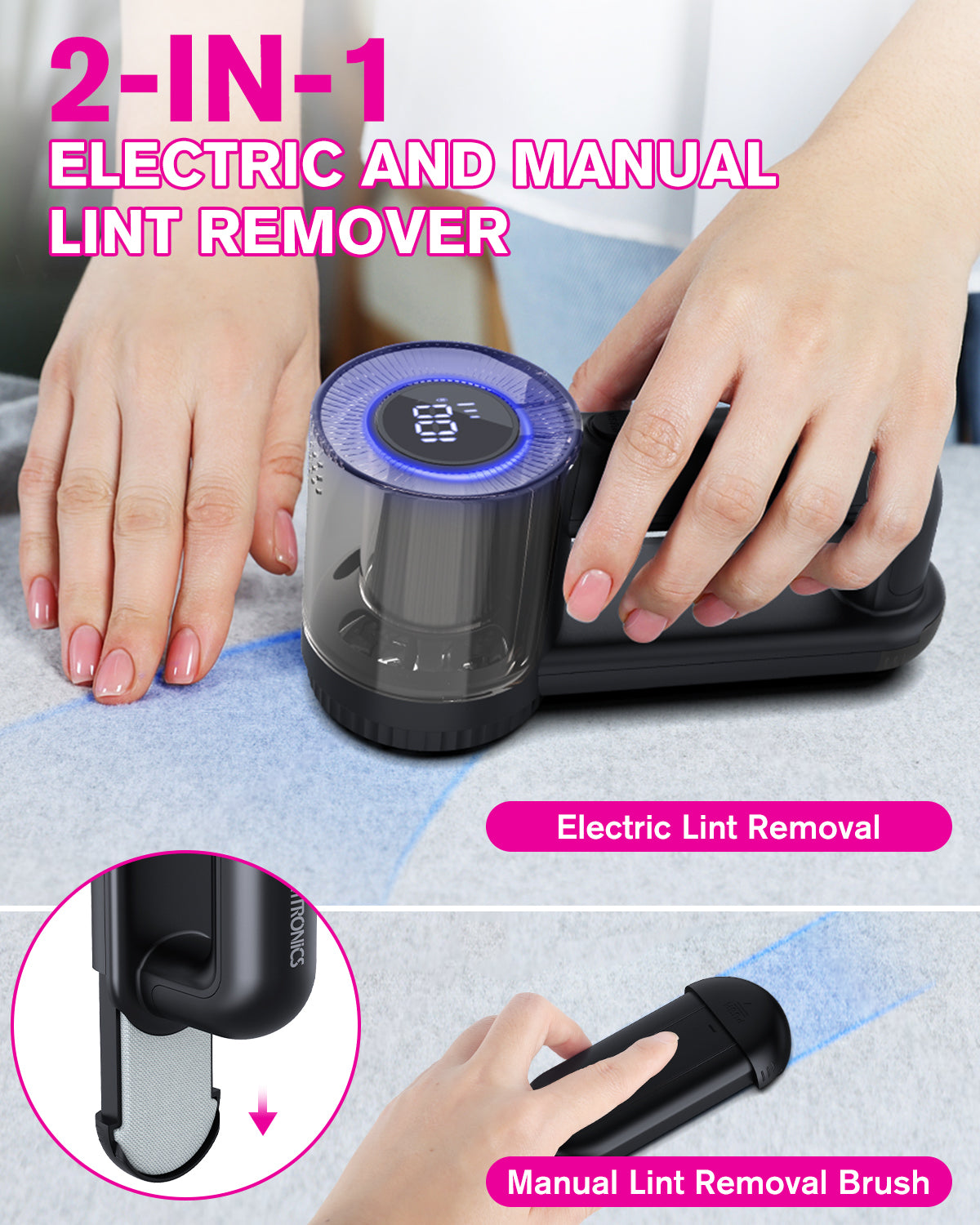 Rechargeable Fabric Shaver, [2000mAh High Capacity Battery] Homtronics Upgraded Electric Lint Remover with 3-Speed, 6-Leaf Blade, LED Display, Dual Protection, Perfect for Clothes, Sweater, Couch