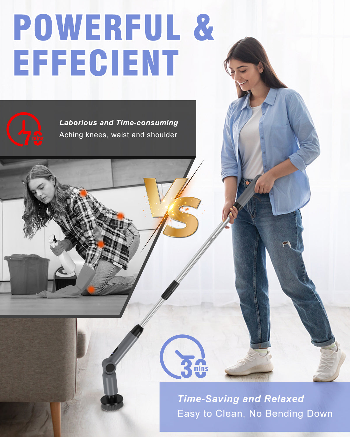 Electric Cleaning Brush, [IPX8 Waterproof] Homtronics Rotating Cleaning Brush, Folding Design, with Telescopic Rod and 8 Accessories Heads for Bathroom, Car, Window, Shower