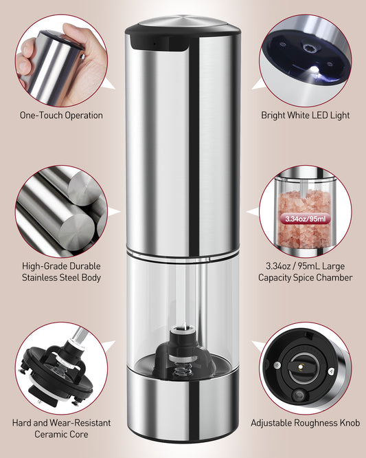 Homtronics 95ml Capacity Electric Salt and Pepper Grinder Set