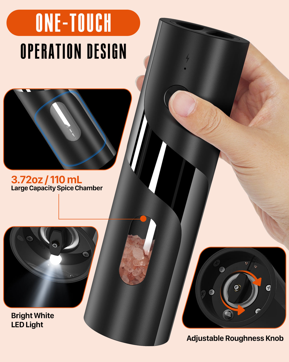 Homtronic 110 ml Electric Salt and Pepper Grinder Set