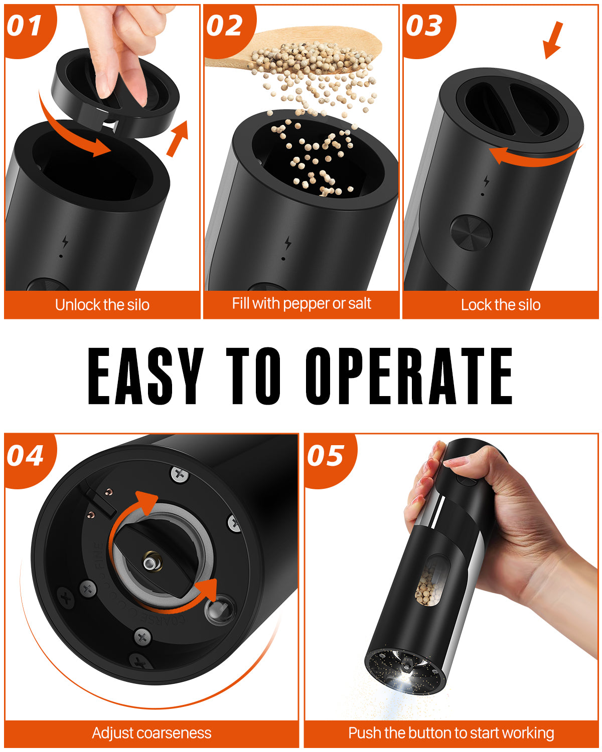 Homtronic 110 ml Electric Salt and Pepper Grinder Set