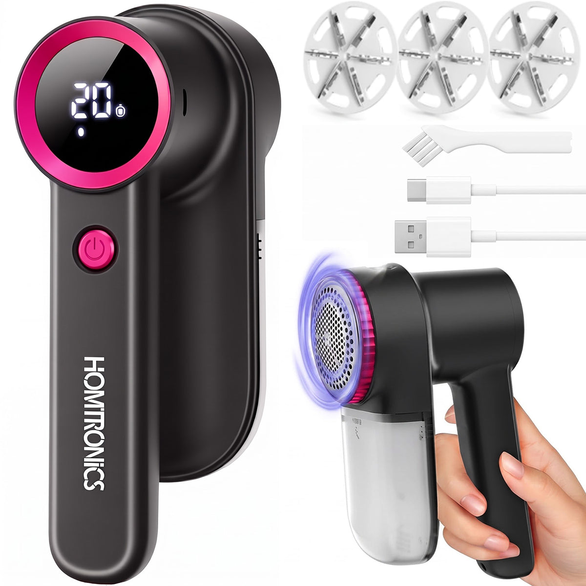 Large Electric Lint Remover, [Highly Efficient] Lint Shaver with LED Light, Digital Display, Adjustable 3-Speed, 6-Leaf Blade, Rechargeable Fabric Shaver for Clothes, Sweater, Couch